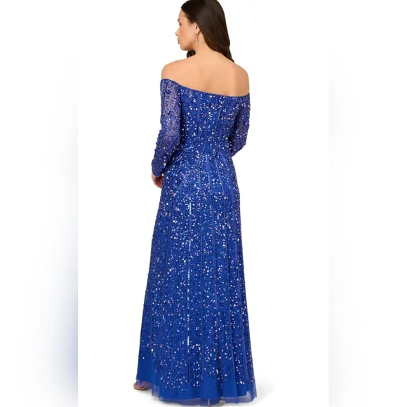 Adrianna Papell Womens Beaded Off Shoulder Gown - Picture 3 of 6